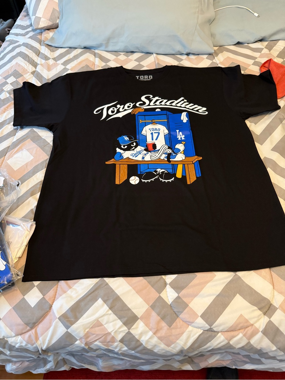Toro Dodgers Toro Stadium Black Graphic Tee with White Neck Print